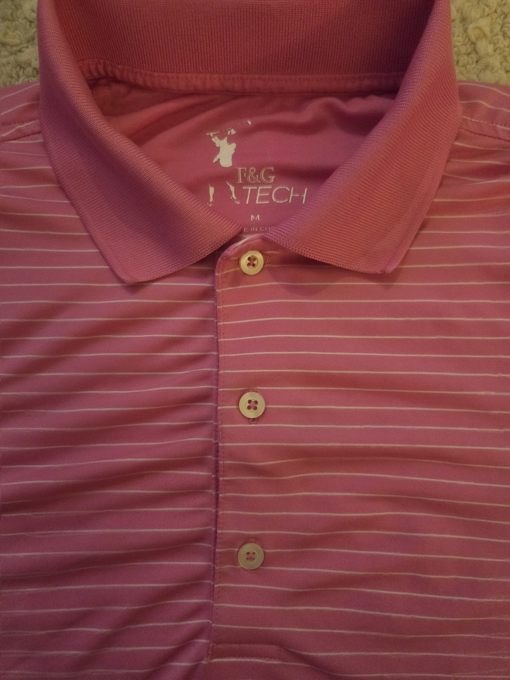 Fairway & Greene Pink Striped Golf Polo, Men's M